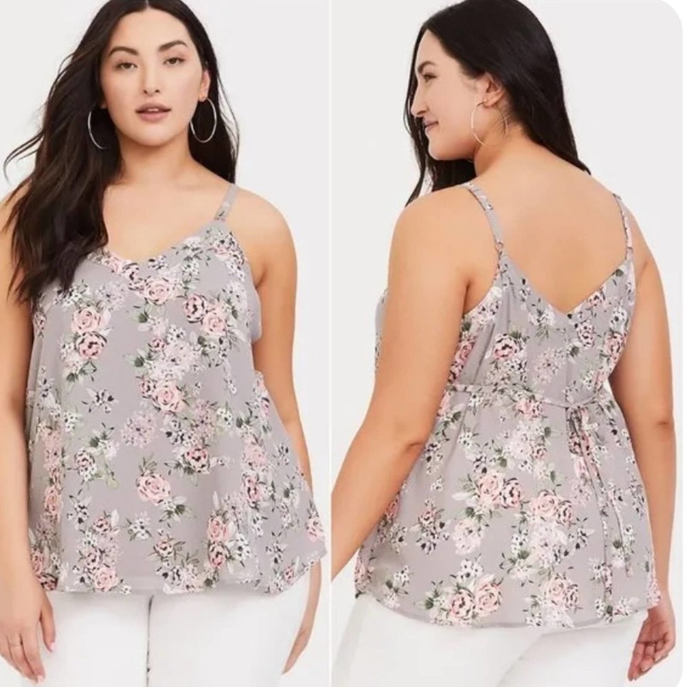Torrid Grey Floral Georgette Tie Swing Cami Top Womens Size 4X